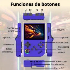 Consola retro portátil SVP Game con botones y pantalla de 3.5 pulgadas.