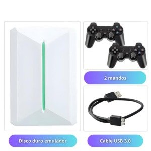 Disco duro externo, dos mandos y cable USB para consolas retro.